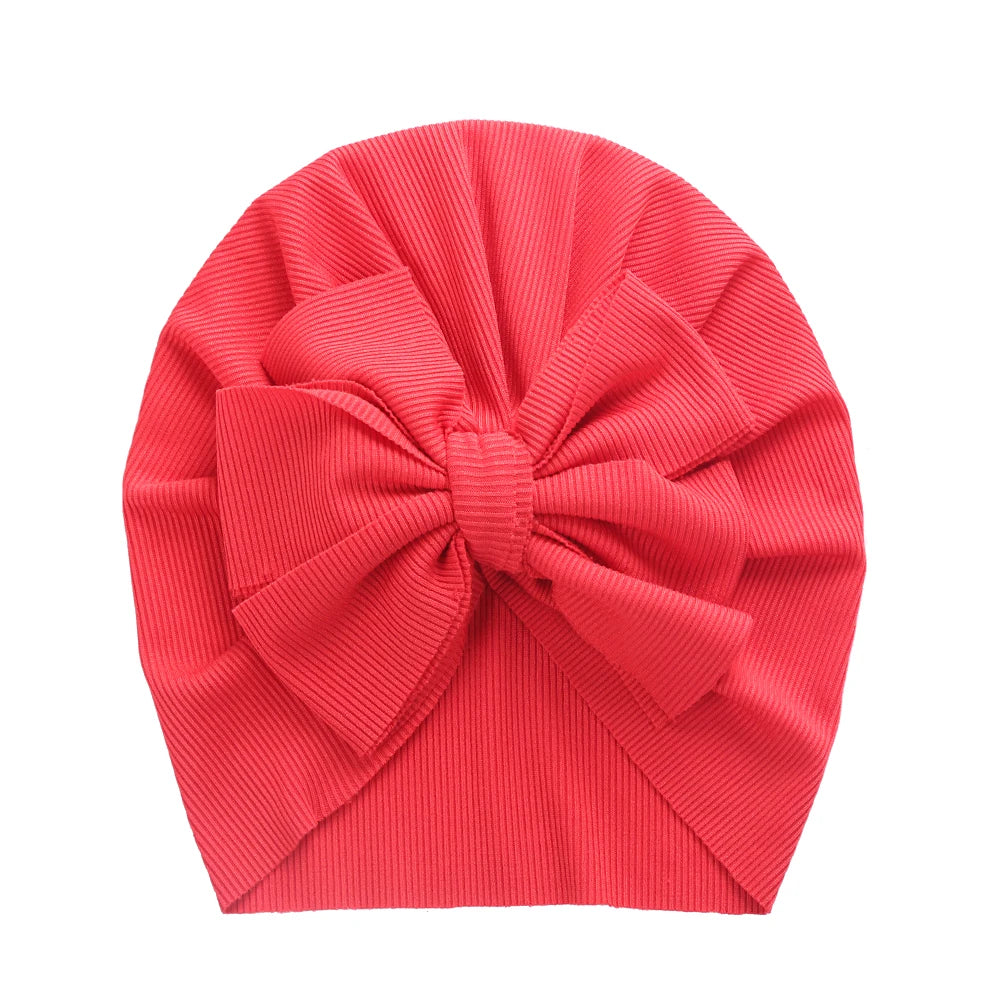 Solid Ribbed Bunny Knot Turban Hat