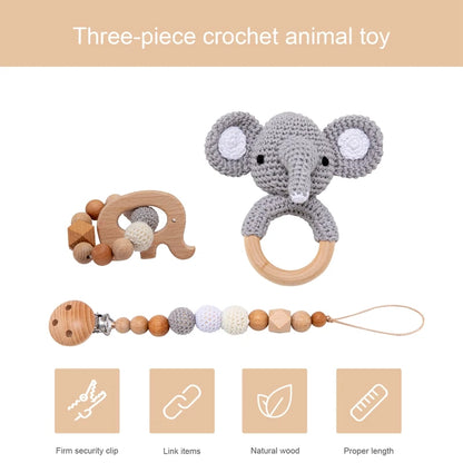 Baby Rattle Wooden Crochet Animal Teething Toy Set