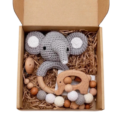 Baby Rattle Wooden Crochet Animal Teething Toy Set