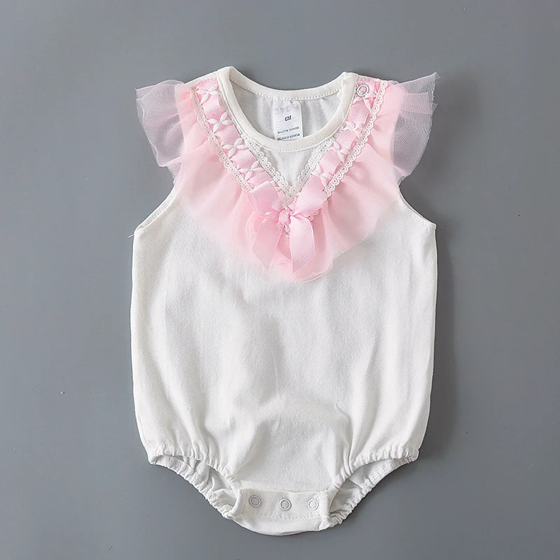 Lace Bow Baby Girls Onesie