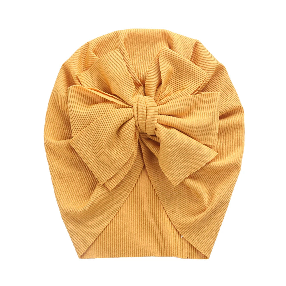 Solid Ribbed Bunny Knot Turban Hat