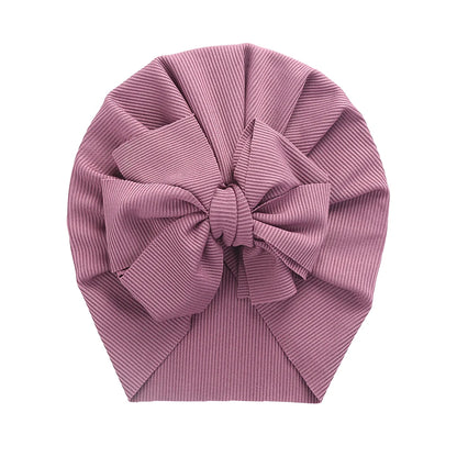 Solid Ribbed Bunny Knot Turban Hat