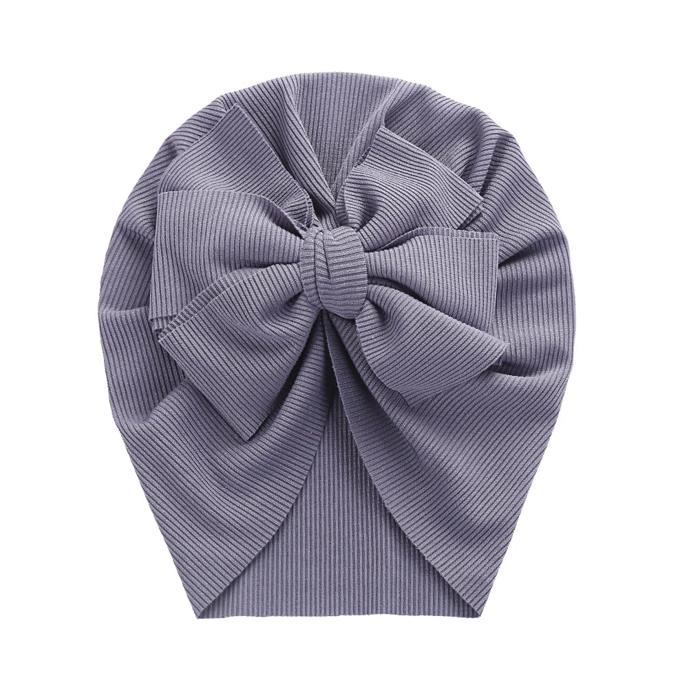 Solid Ribbed Bunny Knot Turban Hat