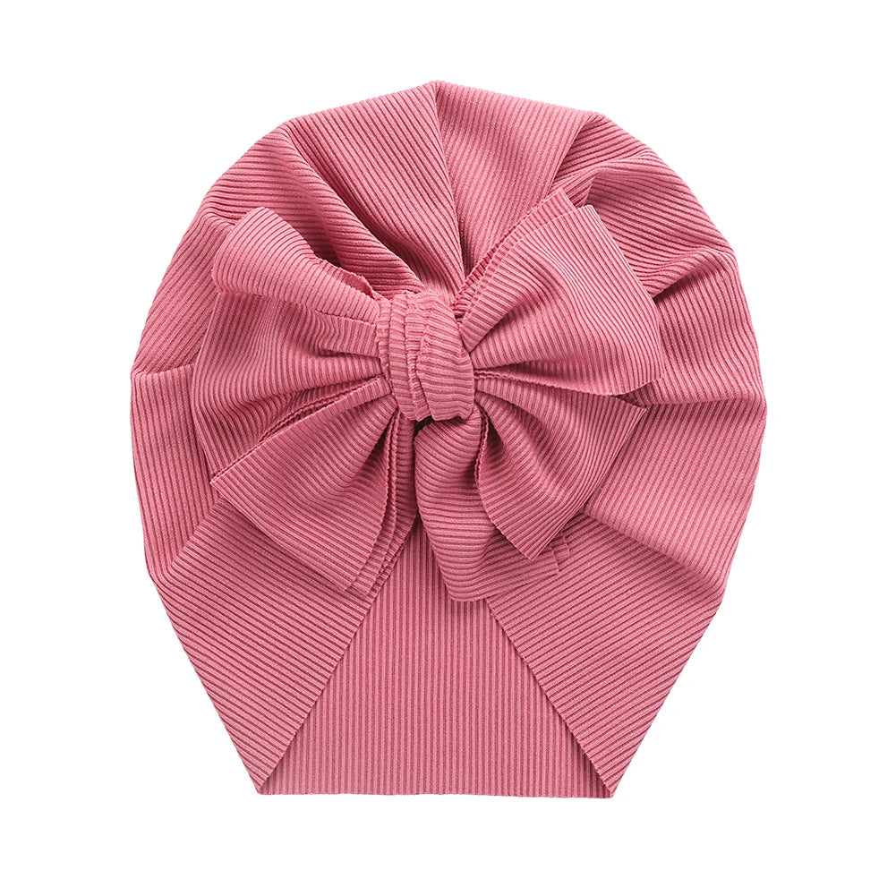 Solid Ribbed Bunny Knot Turban Hat