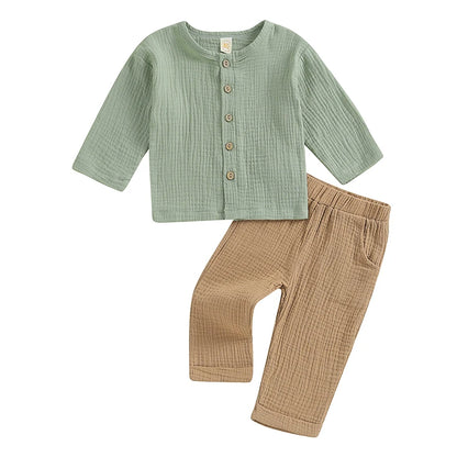 2pcs Baby Boy Linen Sweatshirt & Pants Set