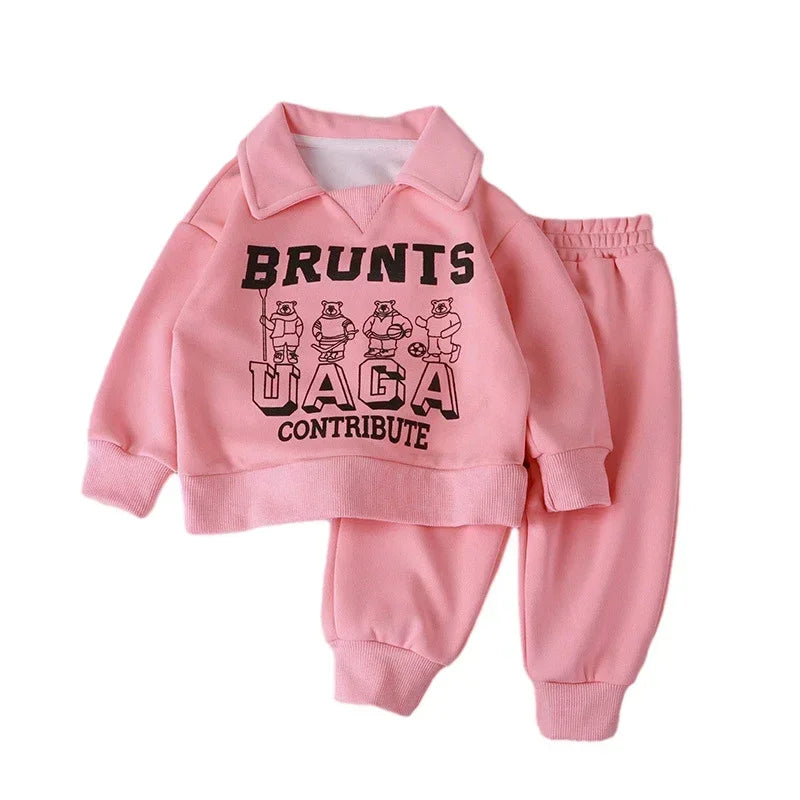 Unisex Children Tracksuit Set With Polo Collar