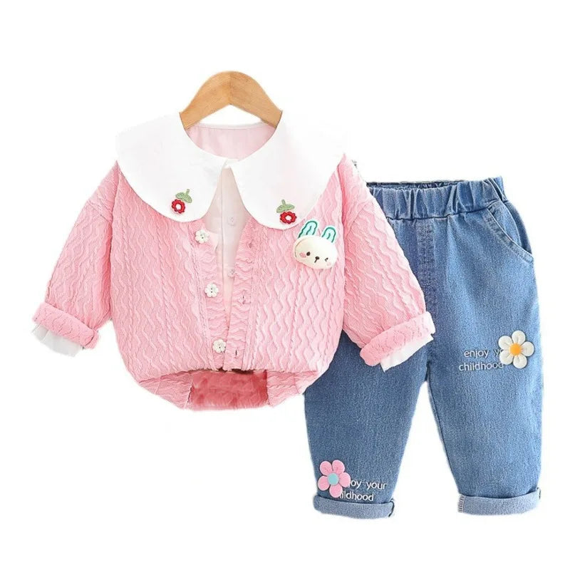 3Pcs Children Outfit Set With Big Round Collar