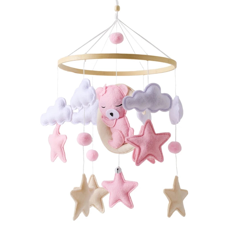 Crib Mobile Baby Wooden Clouds & Bunny Rattle Toy