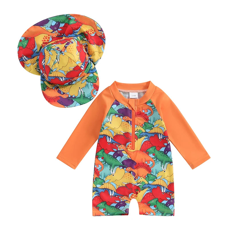 Baby & Toddler Unisex Rash Guard Swimsuit With A Hat