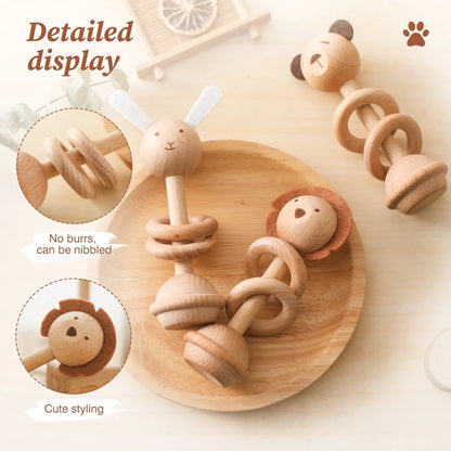 Wooden Teether Animal Shape Rattle Toy