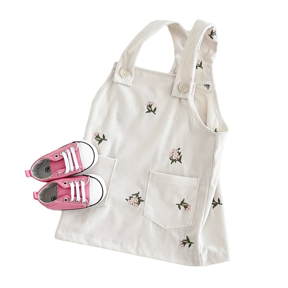 Baby Girl Strap Dress With Flower Embroidery