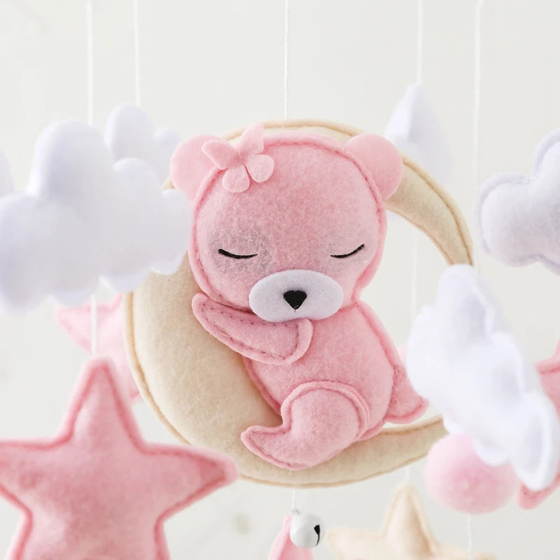 Crib Mobile Baby Wooden Clouds & Bunny Rattle Toy