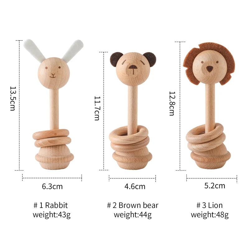 Wooden Teether Animal Shape Rattle Toy