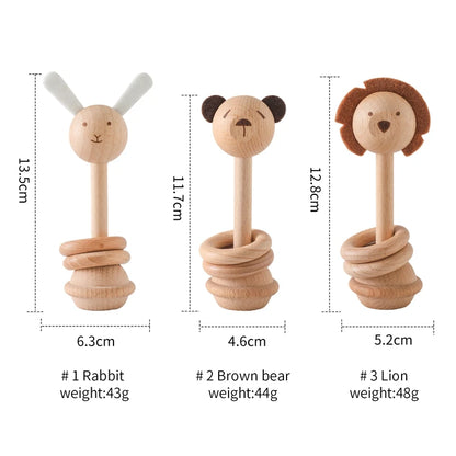 Wooden Teether Animal Shape Rattle Toy