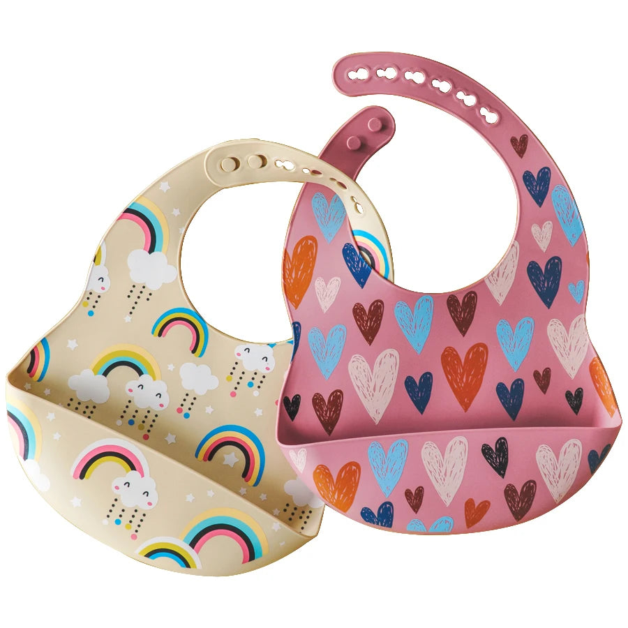 Cartoon Printed Waterproof Soft Baby Silicone Bib