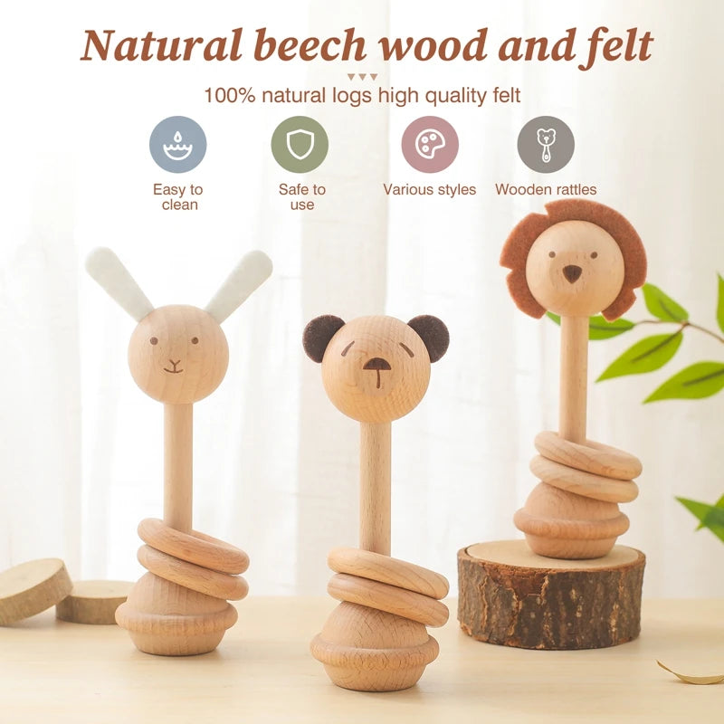 Wooden Teether Animal Shape Rattle Toy