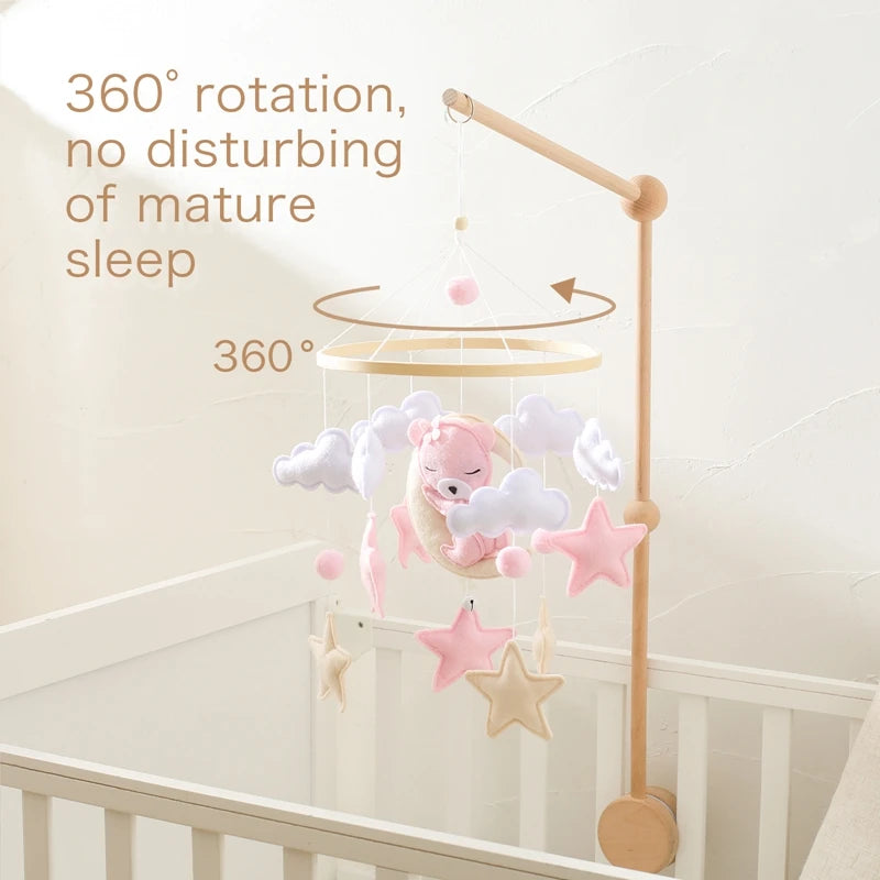 Crib Mobile Baby Wooden Clouds & Bunny Rattle Toy