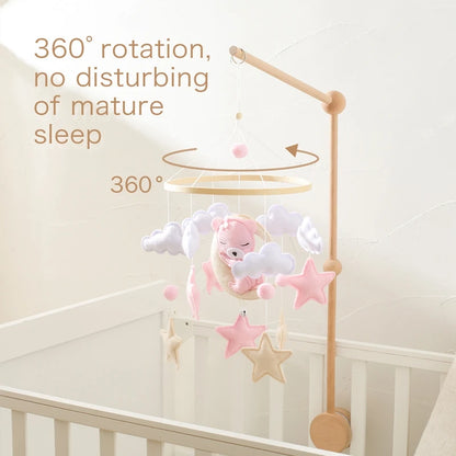 Crib Mobile Baby Wooden Clouds & Bunny Rattle Toy