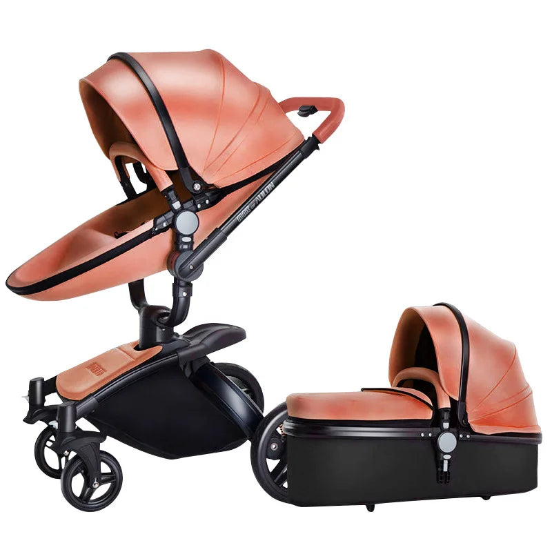 Luxury Leather 3 in 1 Baby Stroller Set