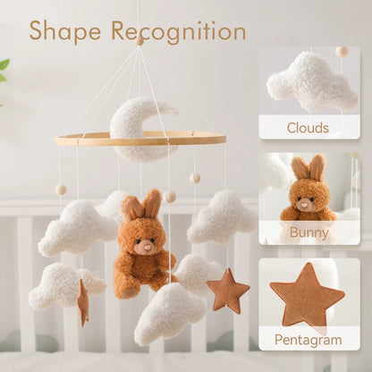 Mobile Baby Crib Velvet Rabbit & Clouds Rattle Toy