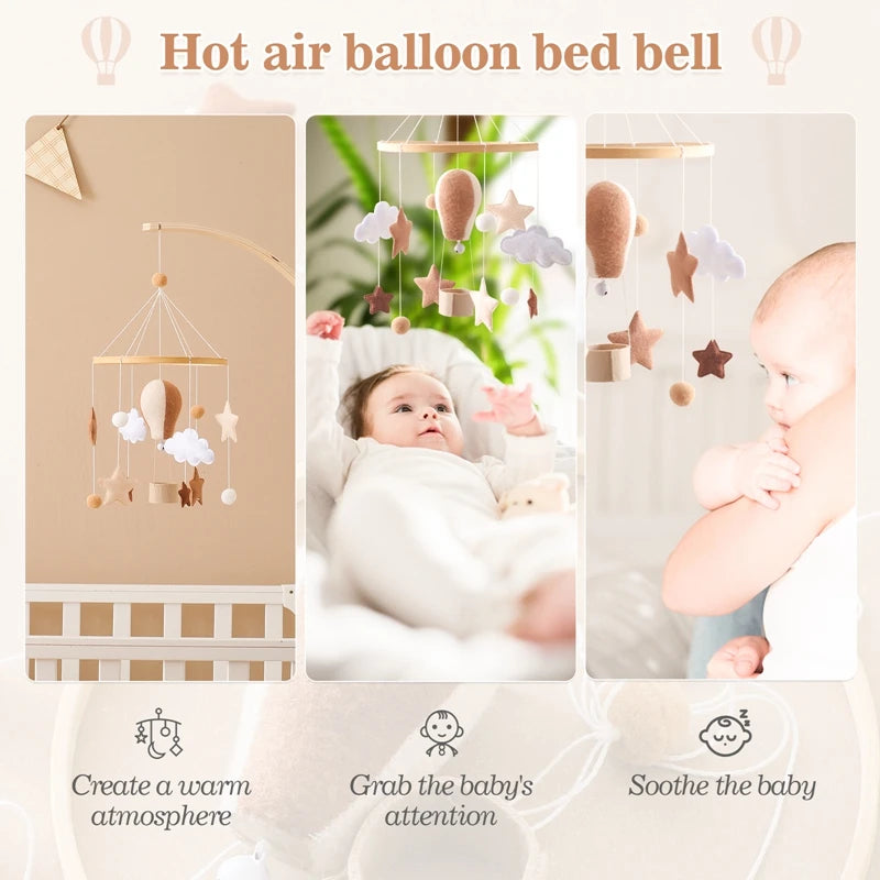 Baby Crib Hot Air Balloon & Clouds Baby Rattle Toy