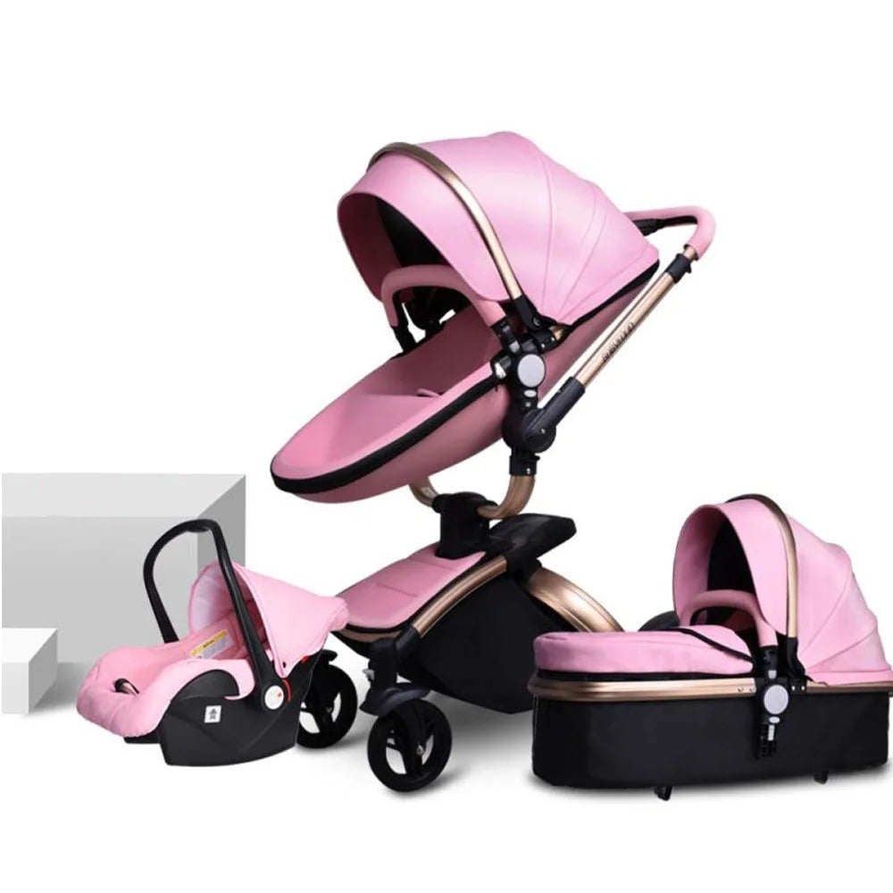 Luxury Leather 3 in 1 Baby Stroller Set