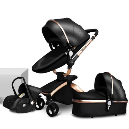 Luxury Leather 3 in 1 Baby Stroller Set