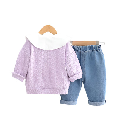 3Pcs Children Outfit Set With Big Round Collar