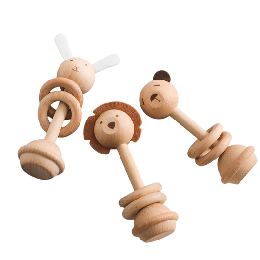 Wooden Teether Animal Shape Rattle Toy