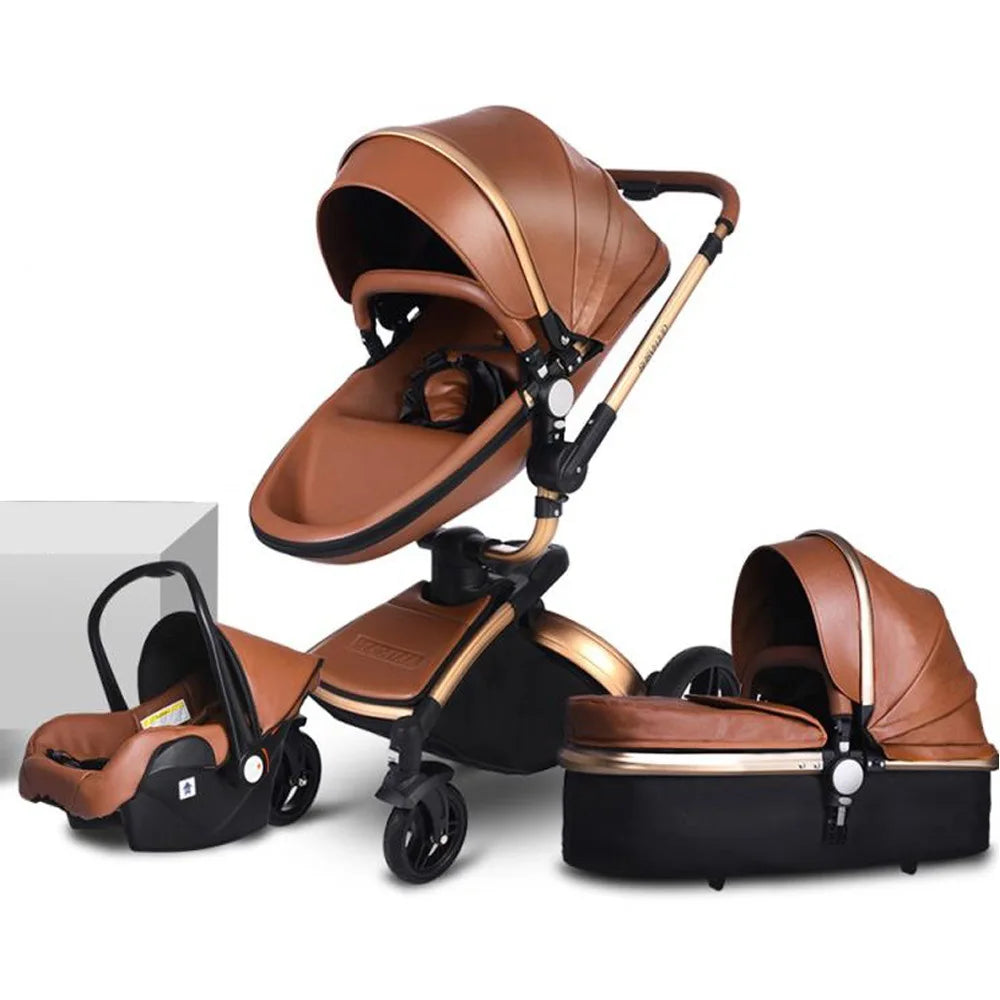 Luxury Leather 3 in 1 Baby Stroller Set