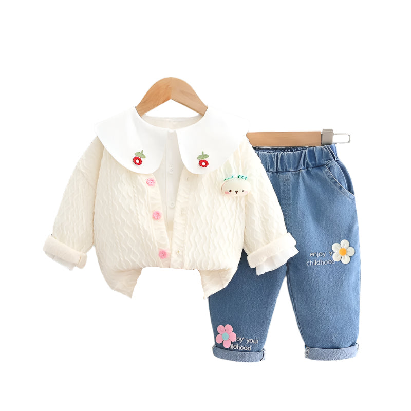 3Pcs Children Outfit Set With Big Round Collar