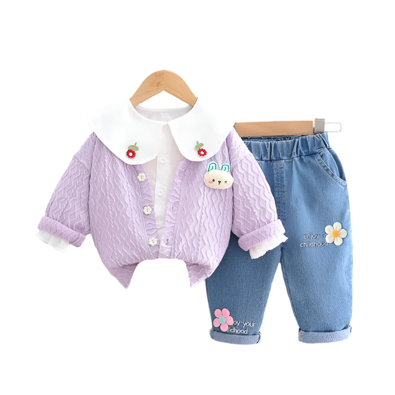 3Pcs Children Outfit Set With Big Round Collar