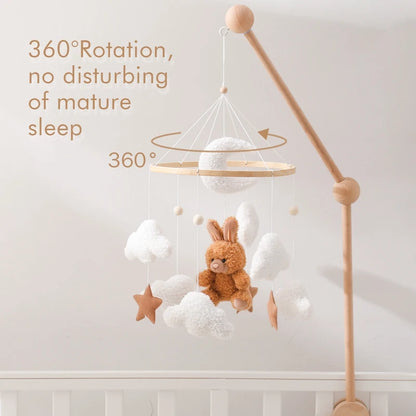 Mobile Baby Crib Velvet Rabbit & Clouds Rattle Toy