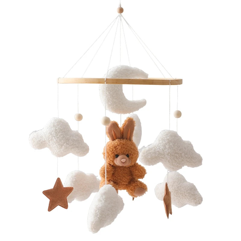 Mobile Baby Crib Velvet Rabbit & Clouds Rattle Toy