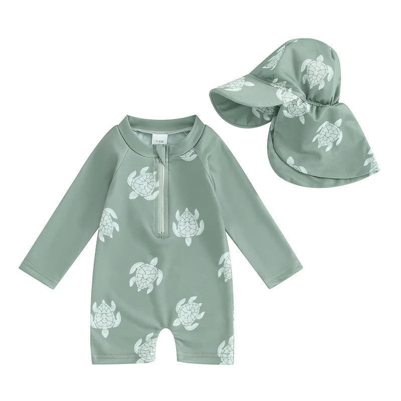 Baby & Toddler Unisex Rash Guard Swimsuit With A Hat