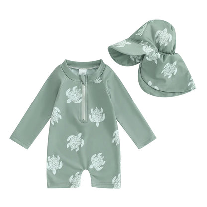 Baby & Toddler Unisex Rash Guard Swimsuit With A Hat