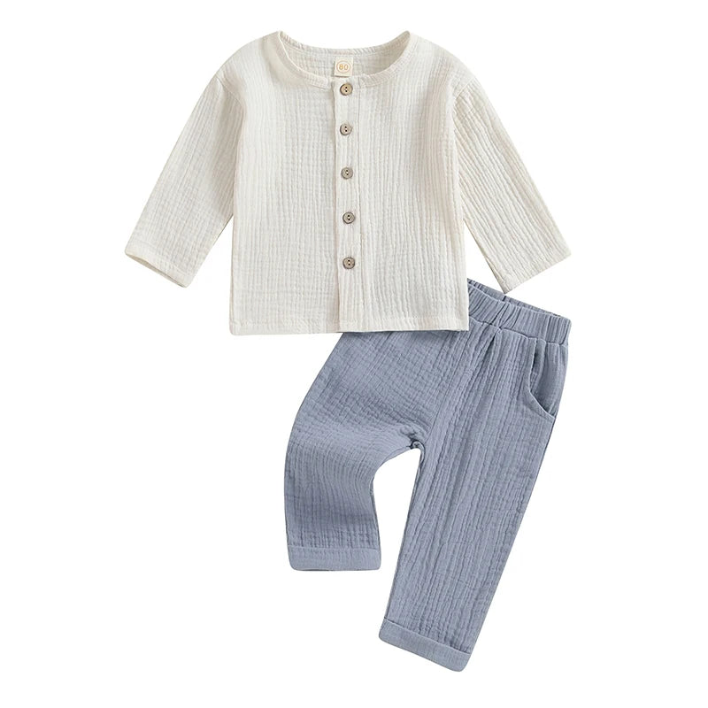 2pcs Baby Boy Linen Sweatshirt & Pants Set