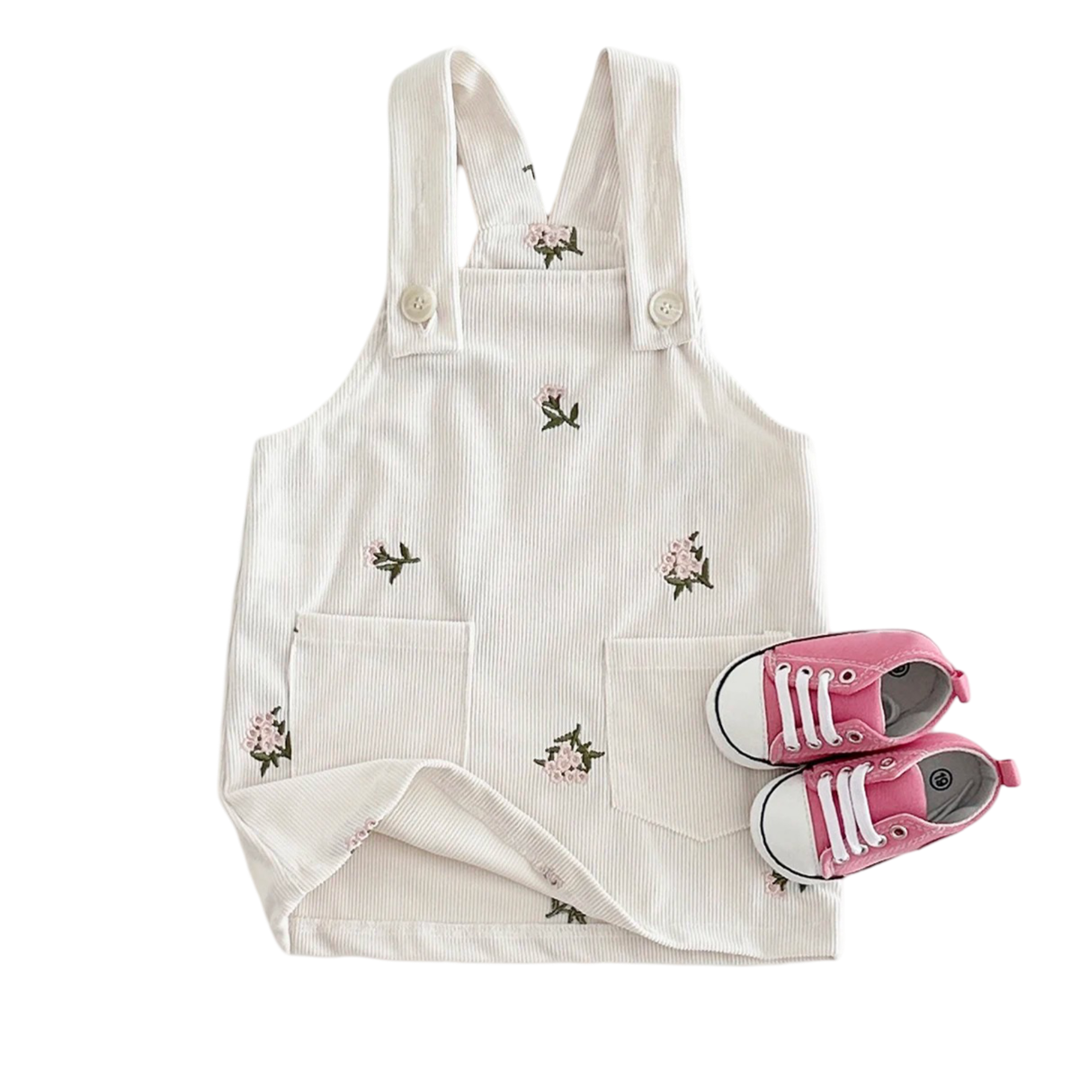 Baby Girl Strap Dress With Flower Embroidery