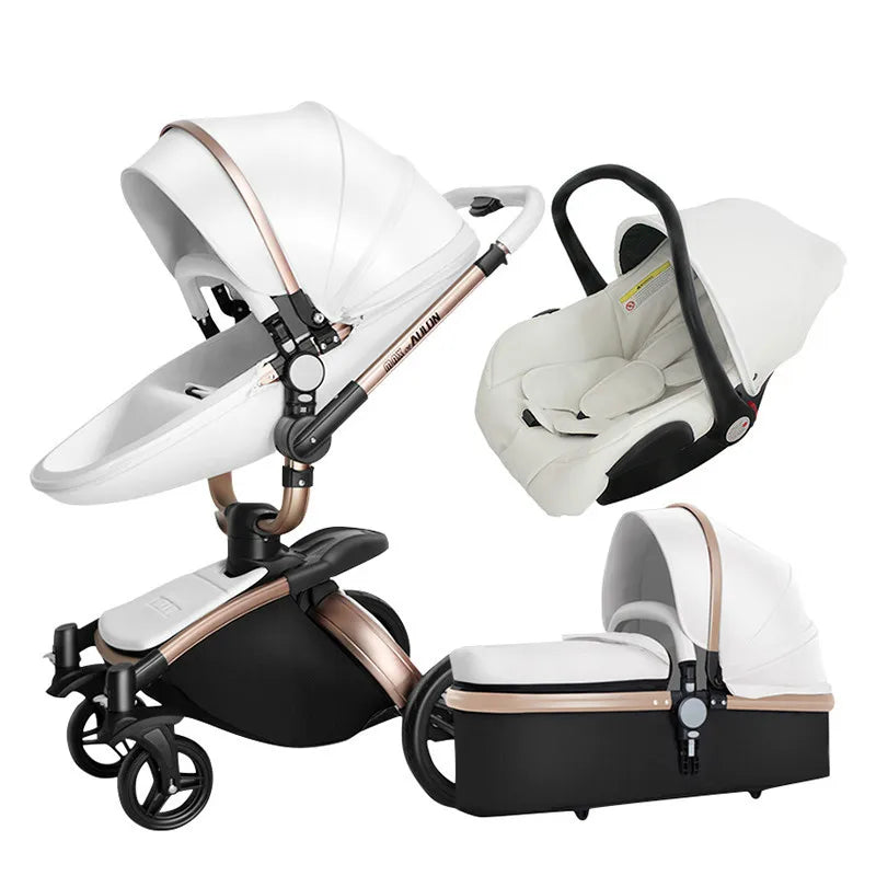 Luxury Leather 3 in 1 Baby Stroller Set