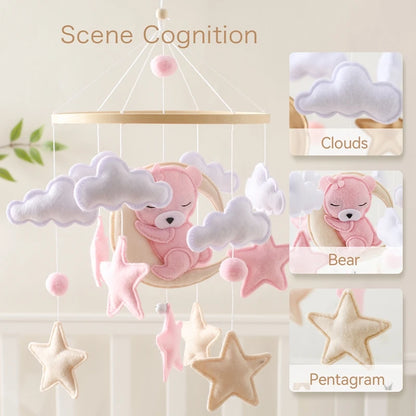 Crib Mobile Baby Wooden Clouds & Bunny Rattle Toy