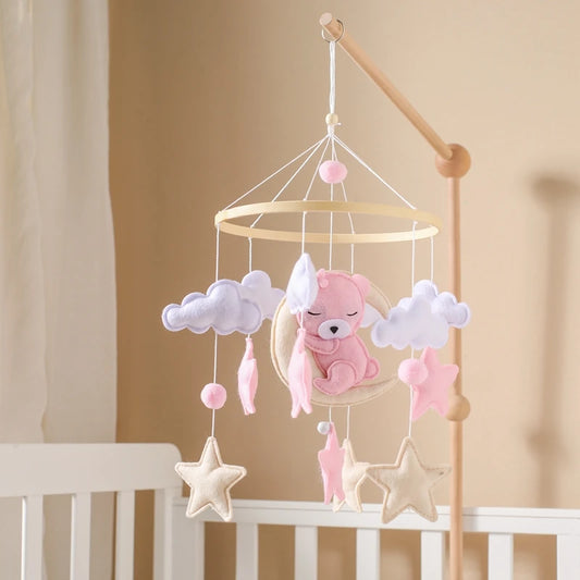 Crib Mobile Baby Wooden Clouds & Bunny Rattle Toy